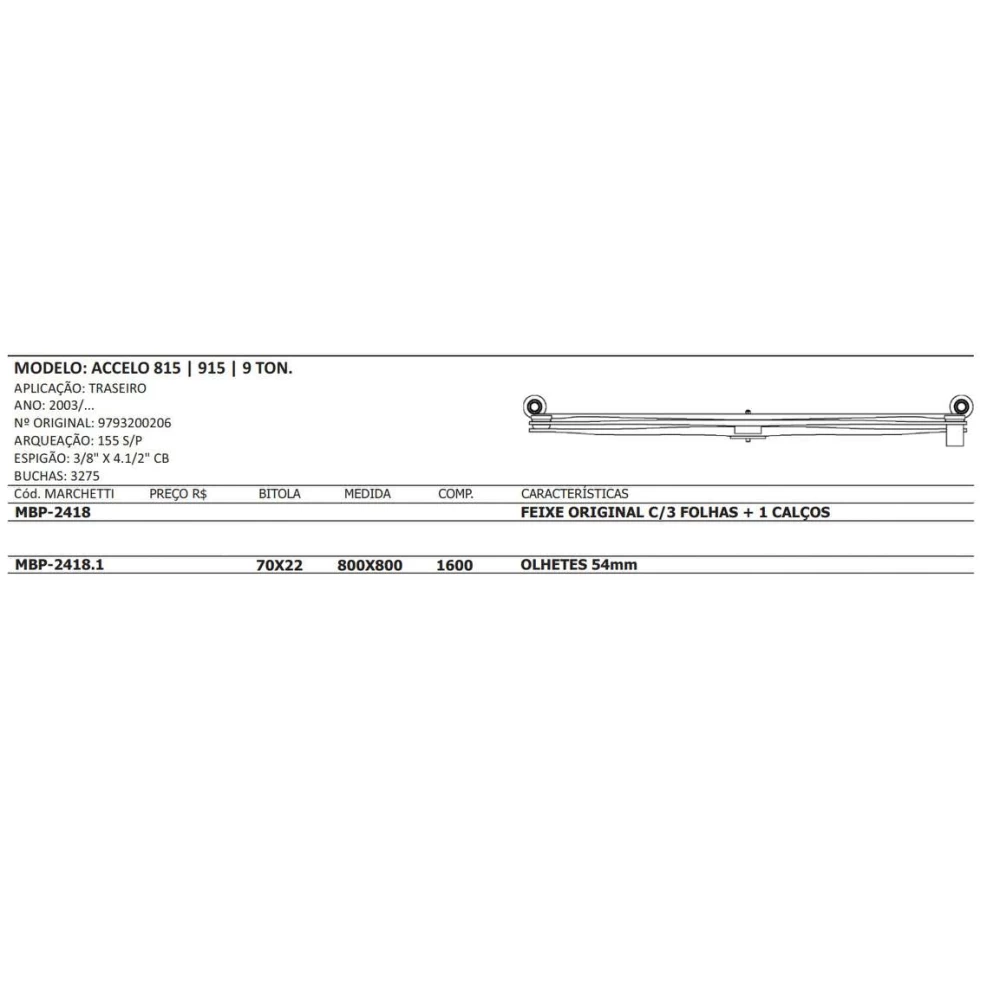 MOLA MESTRE PARABÓLICA MBP-2418.1 - TRASEIRA MERCEDES-BENZ ACCELO 815/915