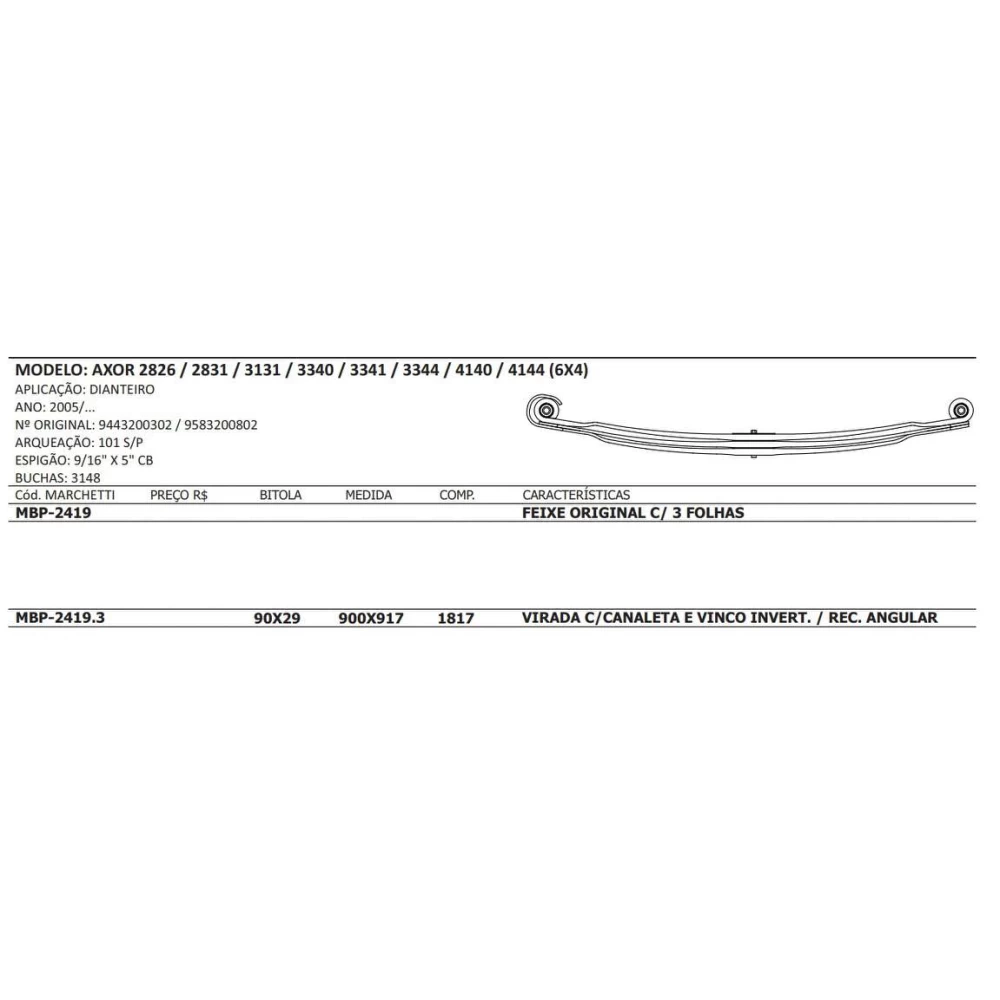 MOLA MESTRE PARABÓLICA MBP-2419.3 - DIANTEIRA MERCEDES-BENZ AXOR 2831/4144