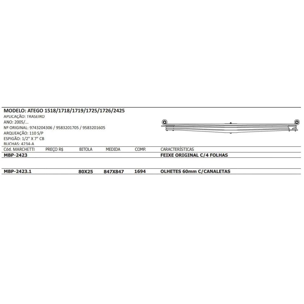 MOLA MESTRE PARABÓLICA MBP-2423.1 - TRASEIRA MERCEDES-BENZ ATEGO 1518/2425