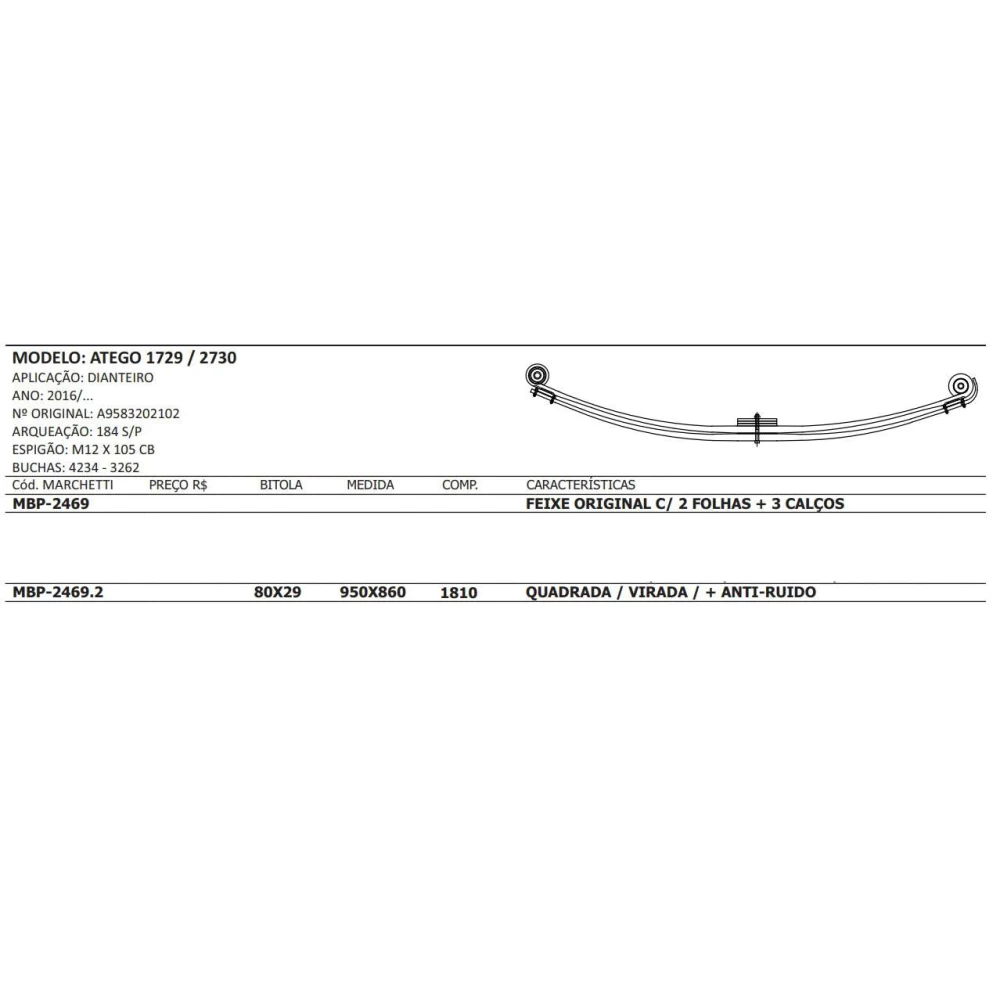 MOLA MESTRE PARABÓLICA MBP-2469.2 - DIANTEIRA ATEGO 1729/2730