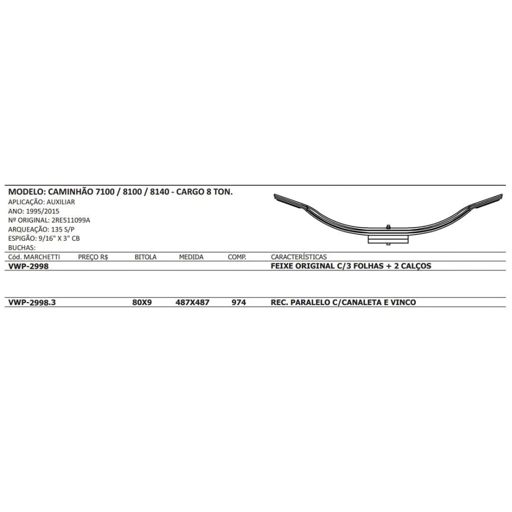 MOLA MESTRE PARABÓLICA VWP-2998.3 - FEIXE AUXILIAR VW 7100-8100-8140/CARGO 8 TONELADAS