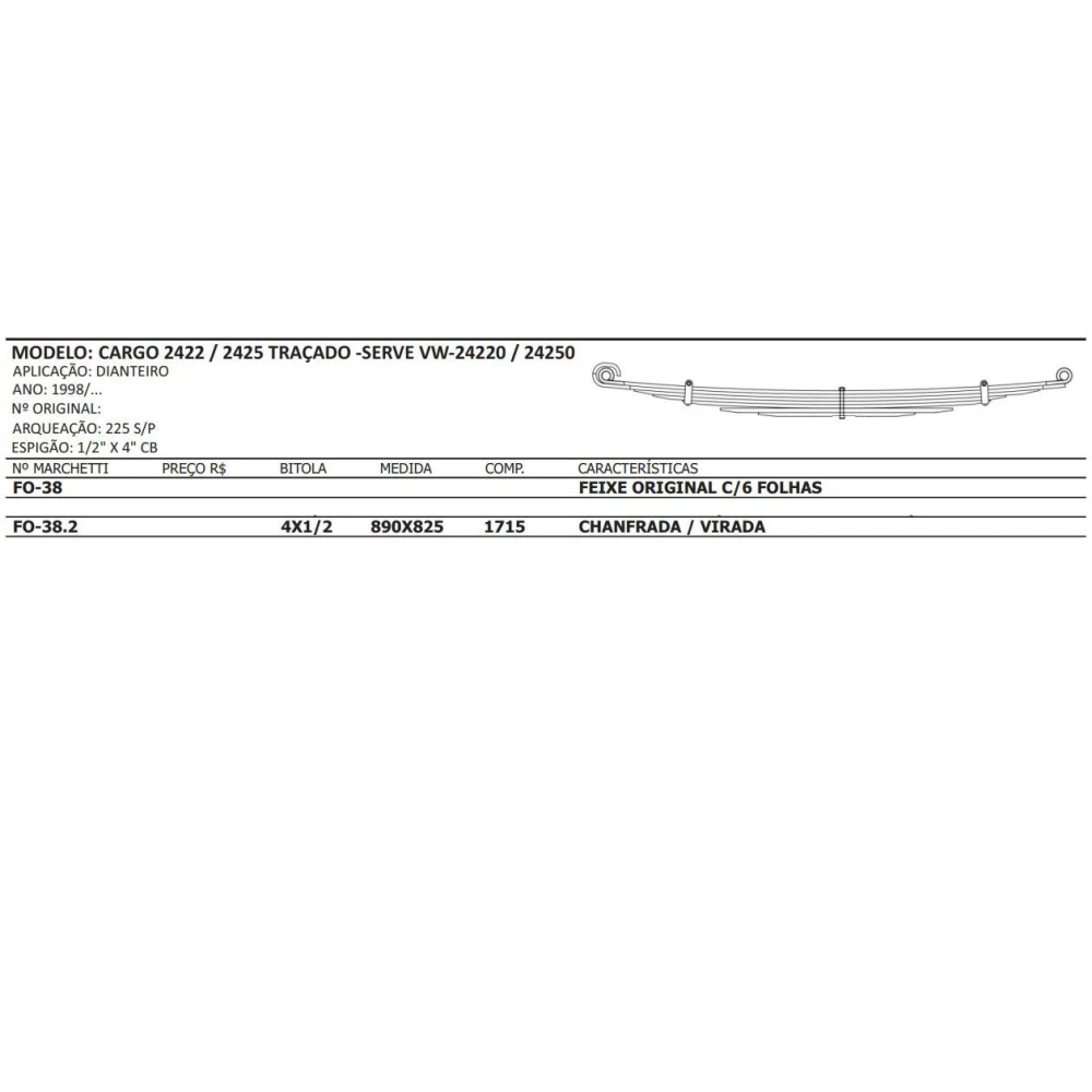 Mola mestre convencional FO-38.1 - Dianteira Ford Cargo 2422, VW-24220/24250