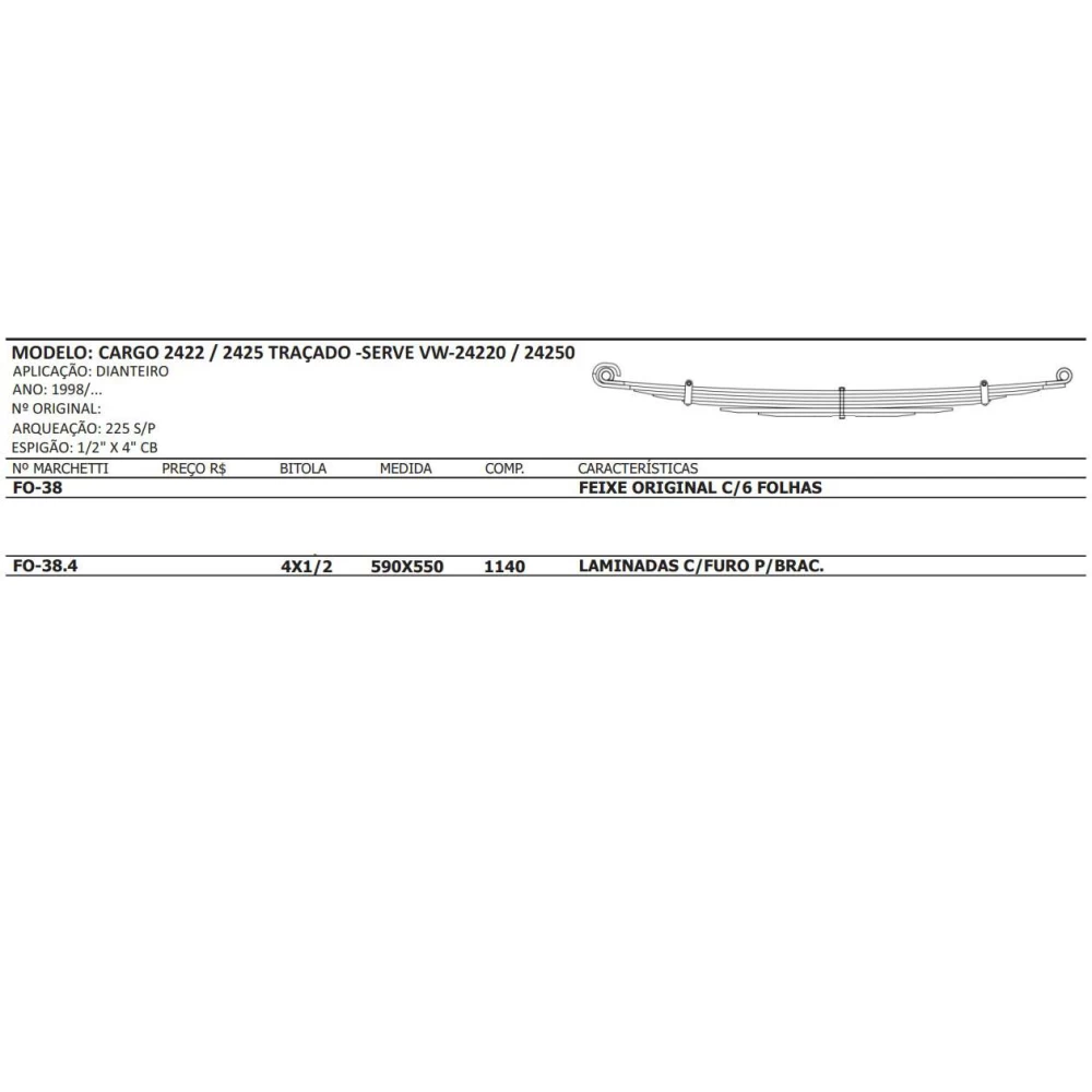 Mola mestre convencional FO-38.4 - Dianteira Ford Cargo 2422, VW-24220/24250