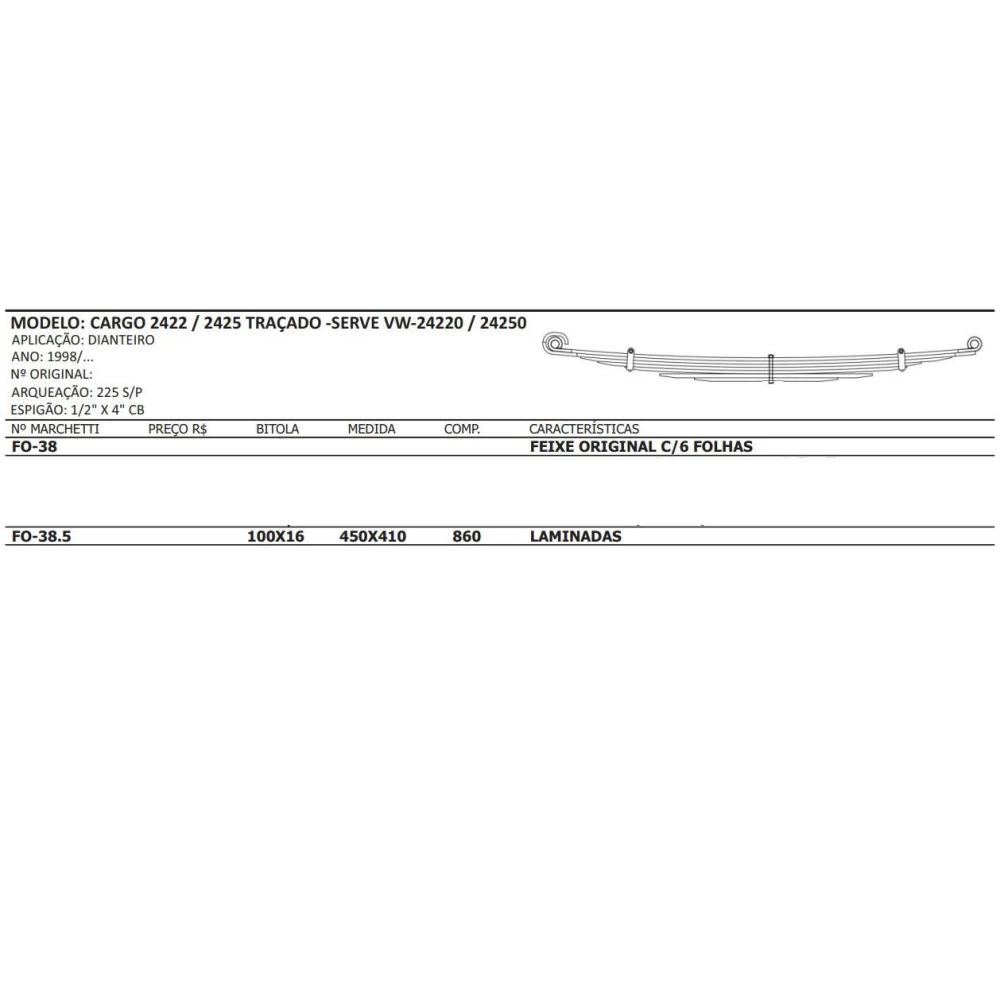 Mola mestre convencional FO-38.1 - Dianteira Ford Cargo 2422, VW-24220/24250