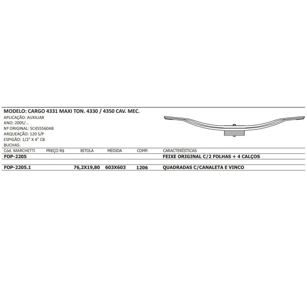 Mola Mestre FOP-2205.1 - feixe auxiliar Ford Cargo toco