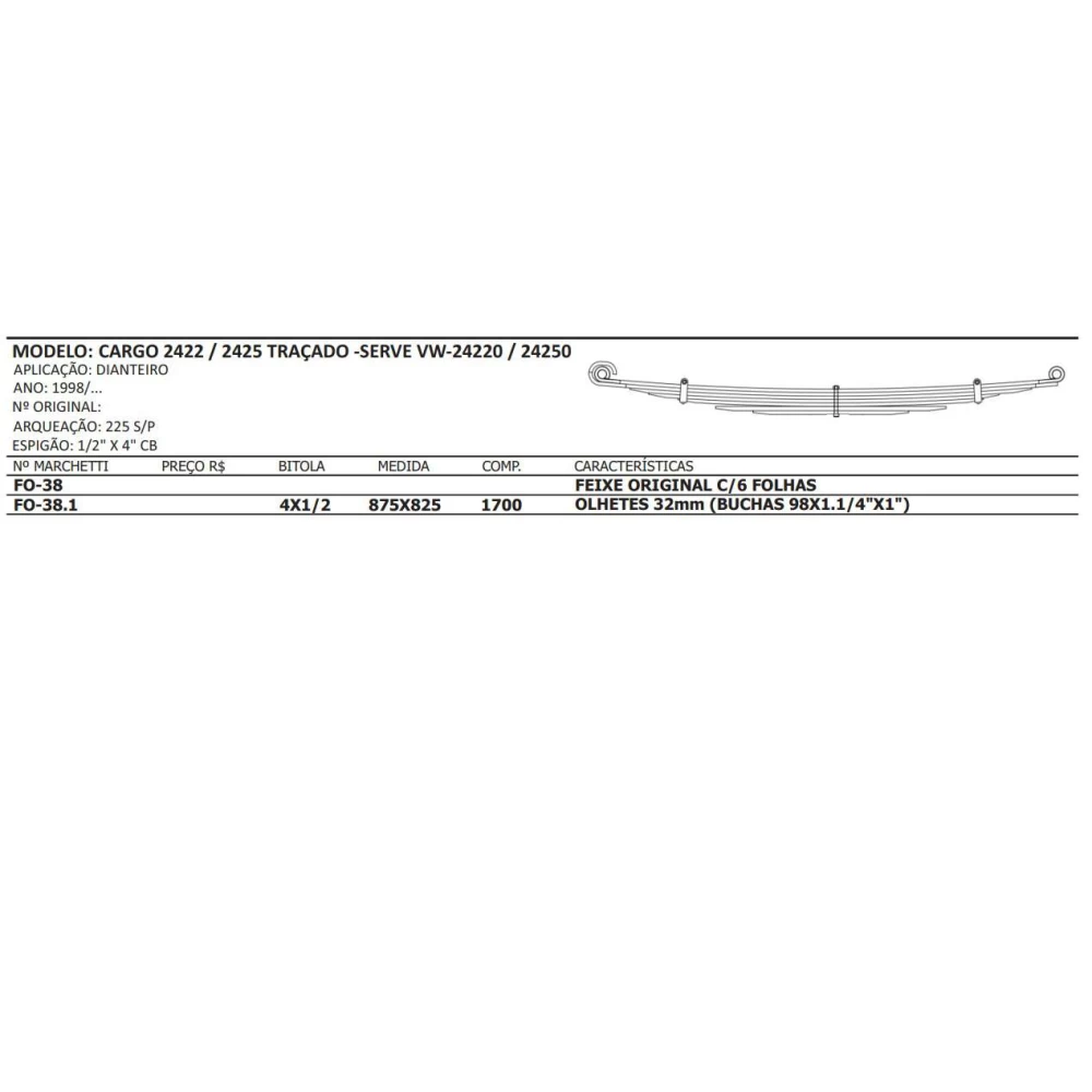 Mola mestre Convencional FO-38.1 - Dianteira Ford Cargo 2422, VW-24220/24250