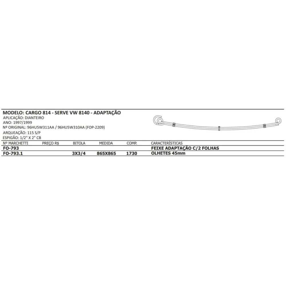 Mola mestre FO-793.1 - Dianteira Ford Cargo 814/VW 8140 - adaptação