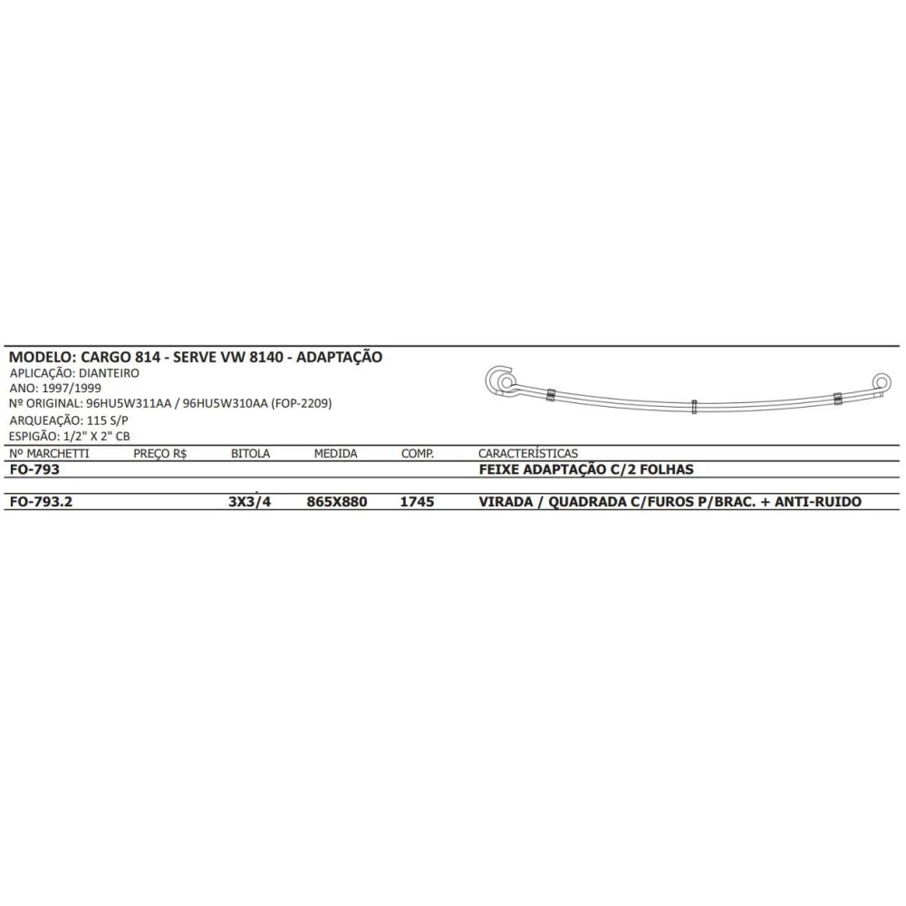 Mola mestre FO-793.2 - Dianteira Ford Cargo 814/VW 8140 - Adaptação