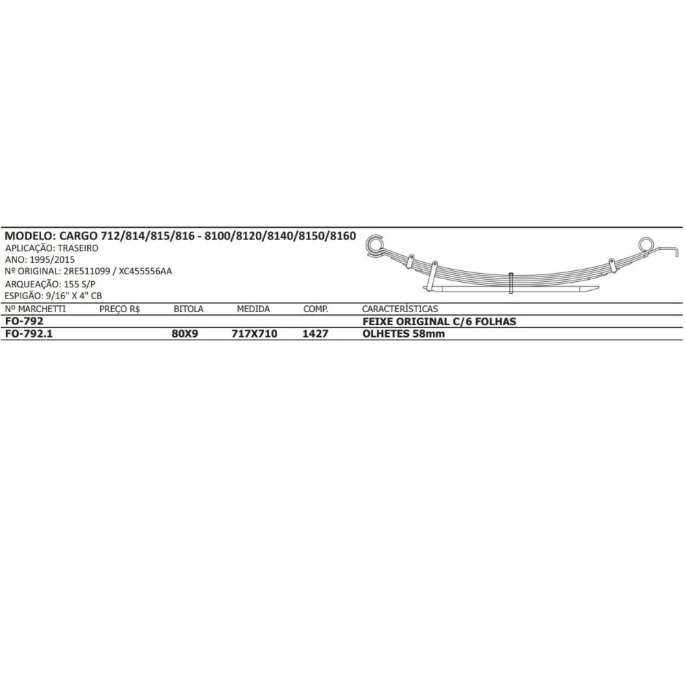 Mola mestre convencional FO-792.1 - traseira Ford Cargo 815 e VW 8150