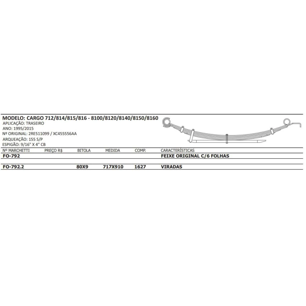 Mola mestre convencional FO-792.2 - traseira Ford Cargo 815 e VW 8150