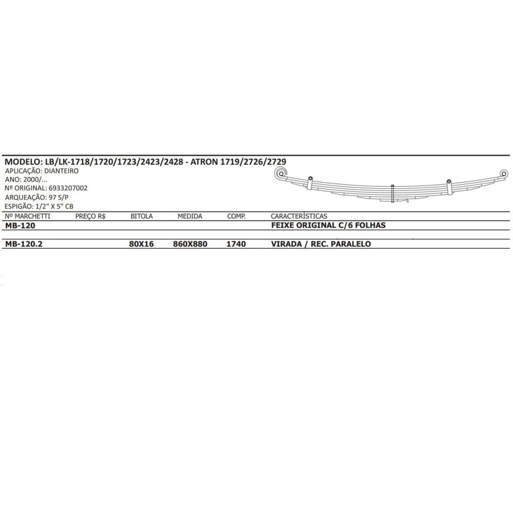 Mola mestre convencional MB-120.2 - dianteira Mercedes-Benz 2423/2726